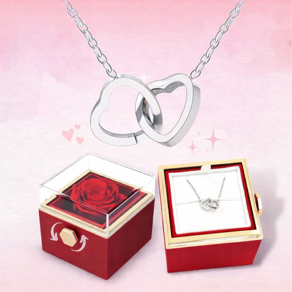 Pudełko Wieczna Róża + Naszyjnik Serca