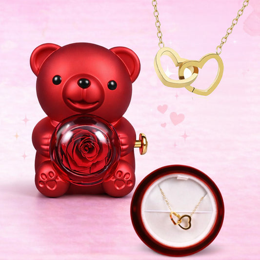 Miś Wieczna Róża + Naszyjnik serca