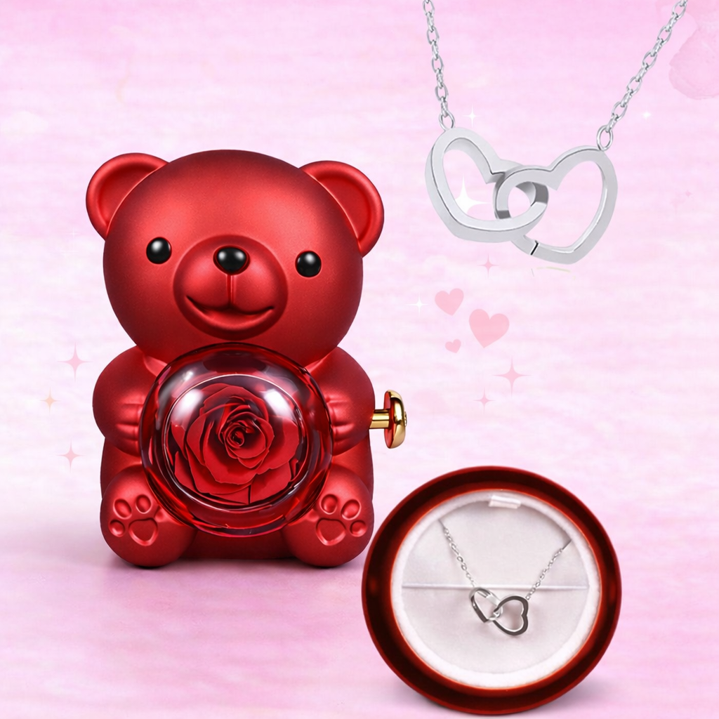 Miś Wieczna Róża + Naszyjnik serca